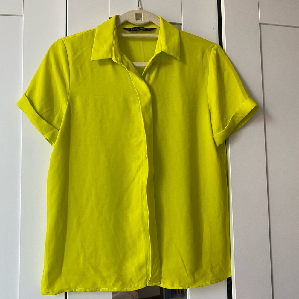 NWOT Zara Lime Green / Yellow  Shirt Blouse Floaty Summer Boxy - M